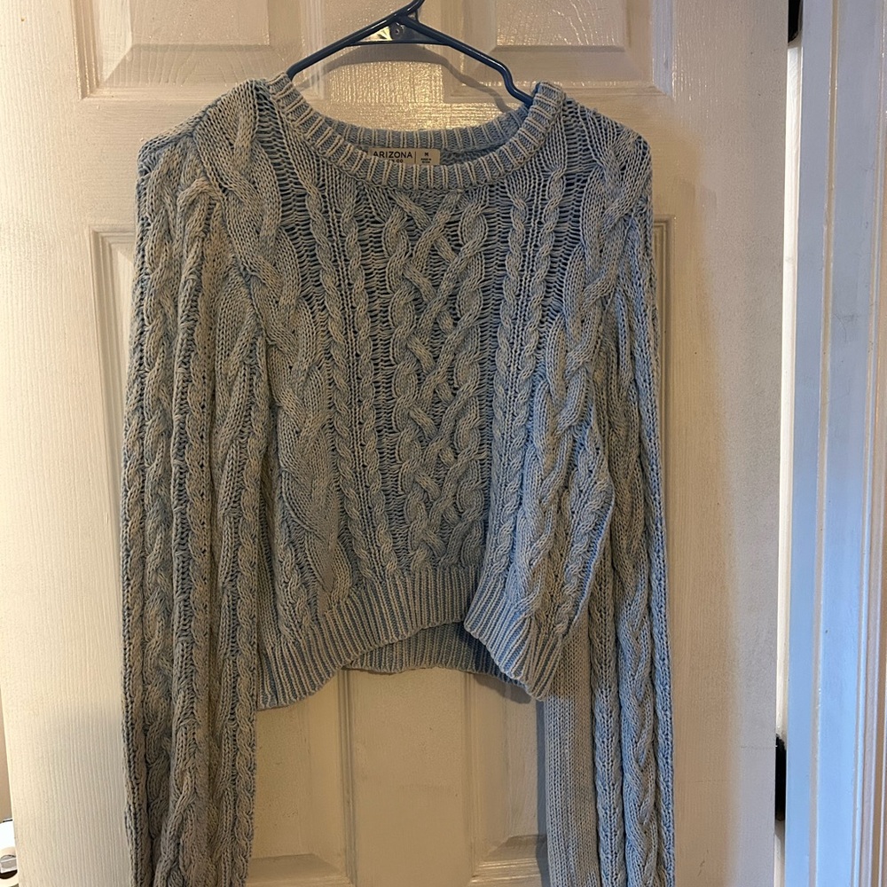 Baby Blue Cable Knit Cropped Crew Neck Sweater